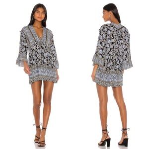 FREE People Moon Light Dance Printed Mini Dress in Black